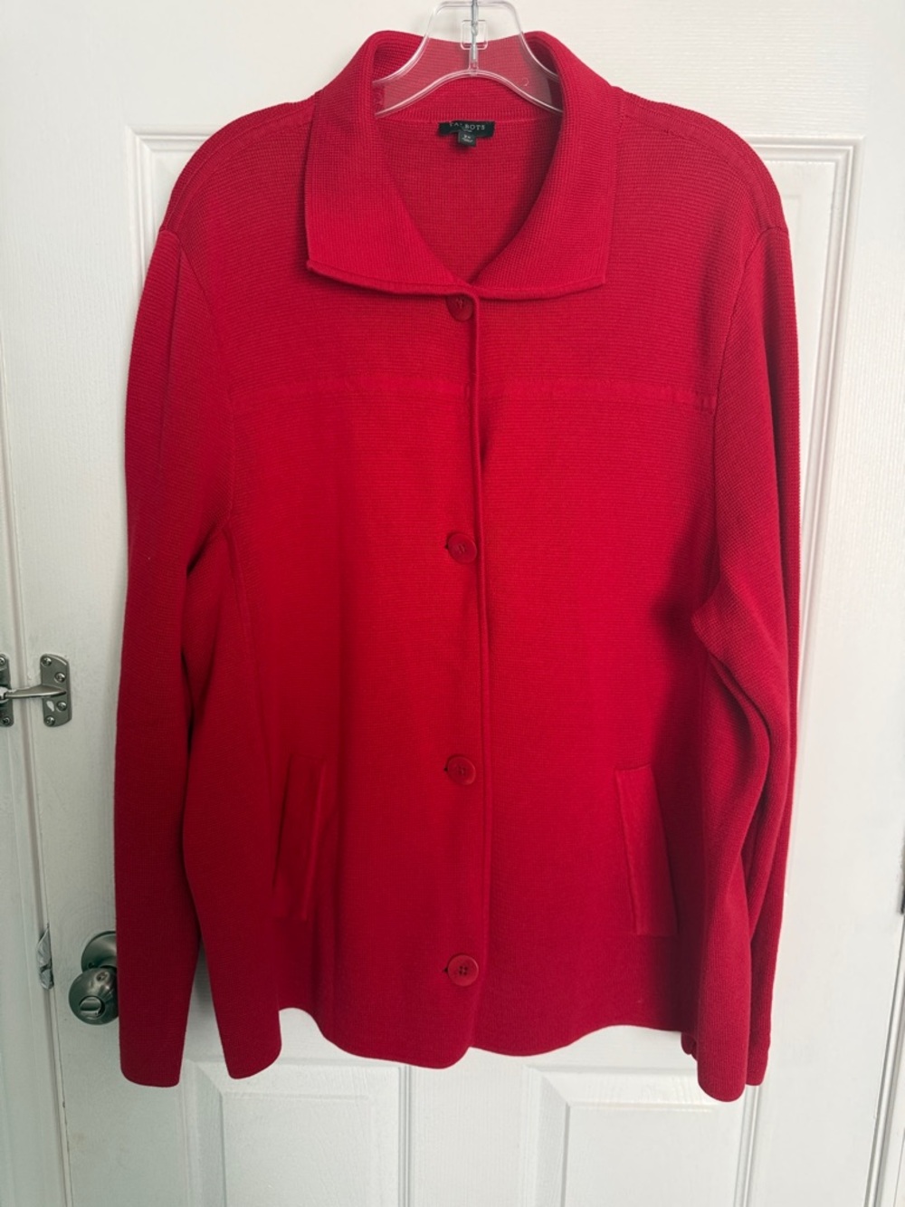 Talbots Red Button-Up Knit Sweater Jacket